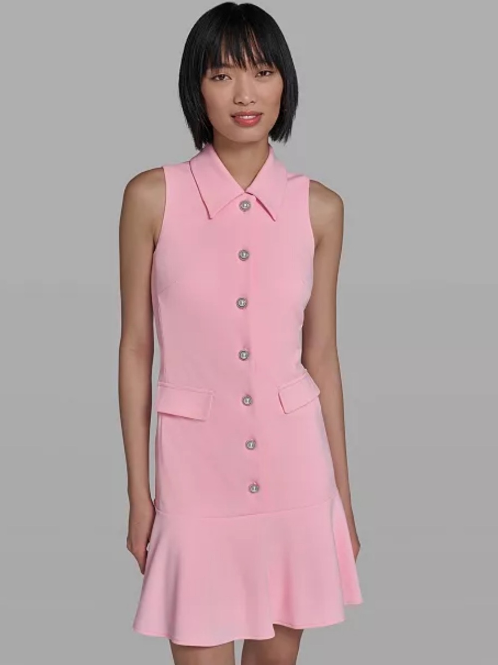 Karl Lagerfeld Pink Sleeveless Midi Dress with Button Front - Picture 2 of 9